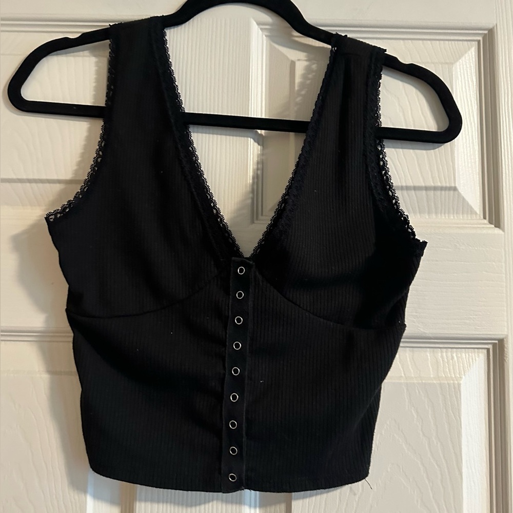 Caution To The Wind Black Lace Trim Top